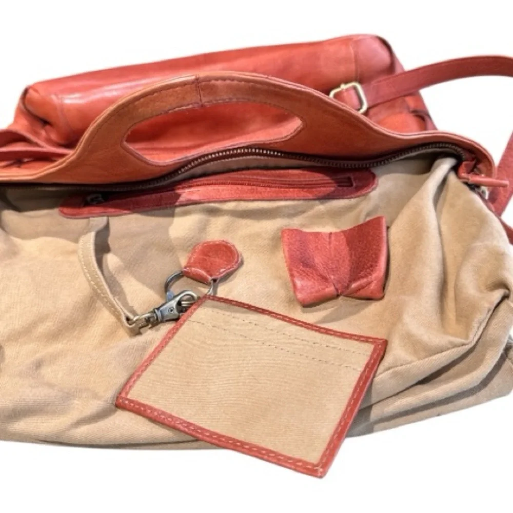 Woven Leather Crossbody Tote in Rust